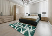 Abstract Teal Green Modern Rug in a Bedroom, abs913