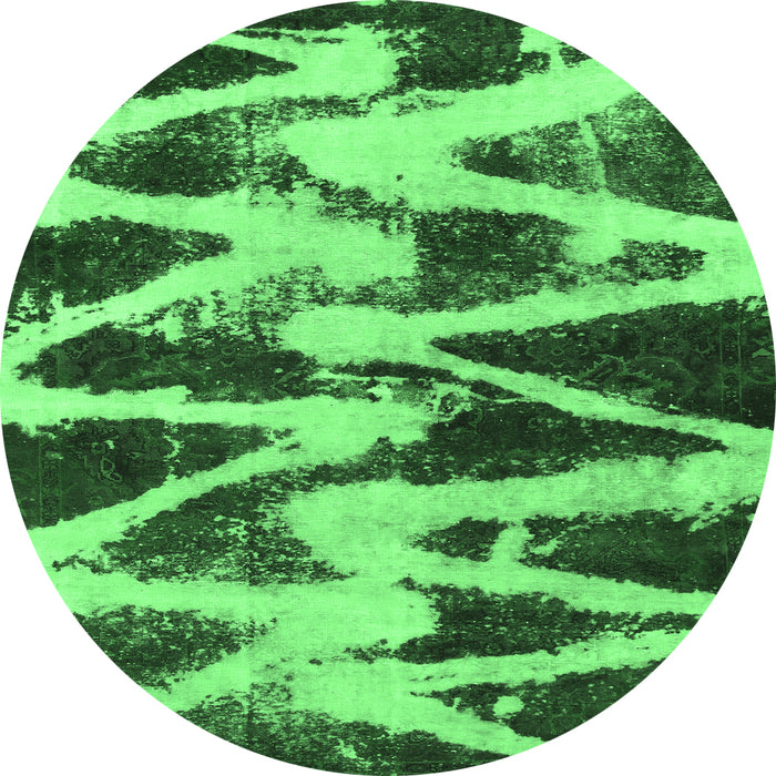 Round Machine Washable Abstract Emerald Green Modern Area Rugs, wshabs913emgrn