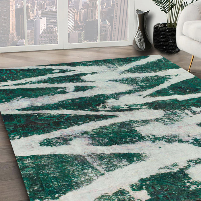 Abstract Teal Green Modern Rug in Family Room, abs913