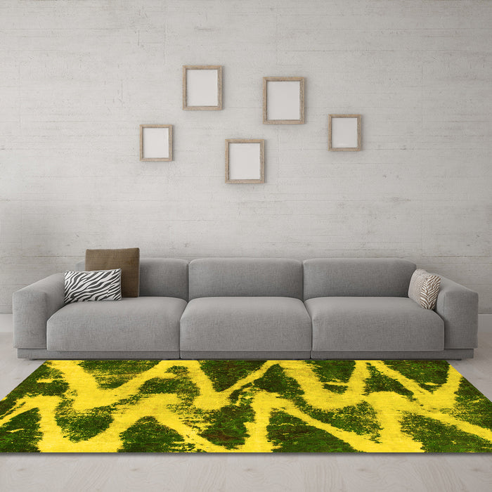 Machine Washable Abstract Yellow Modern Rug in a Living Room, wshabs913yw