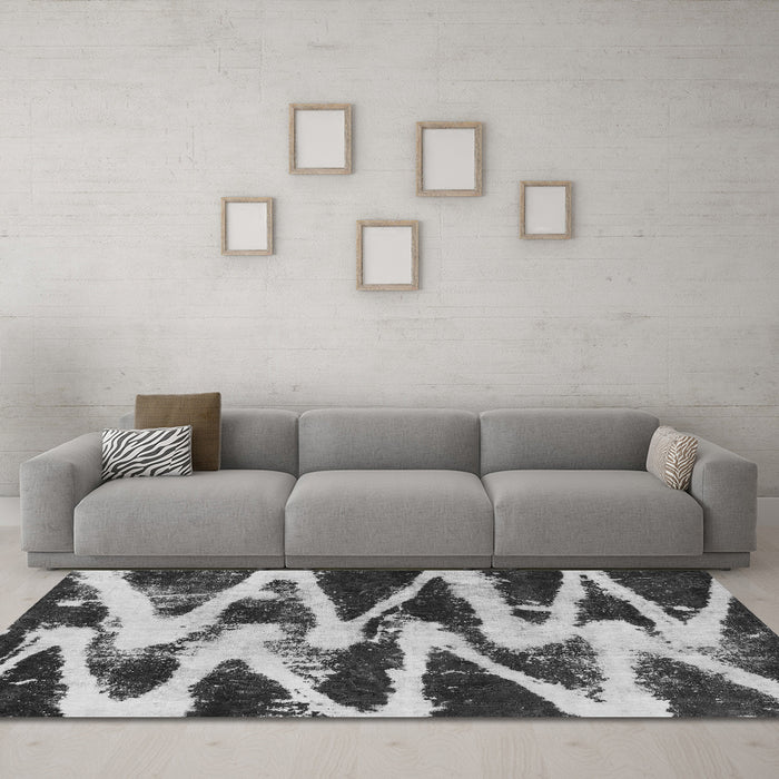 Machine Washable Abstract Gray Modern Rug in a Living Room,, wshabs913gry