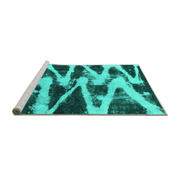 Sideview of Machine Washable Abstract Turquoise Modern Area Rugs, wshabs913turq