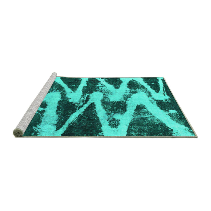 Sideview of Machine Washable Abstract Turquoise Modern Area Rugs, wshabs913turq