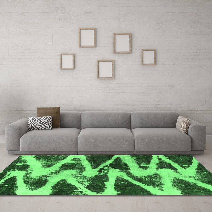Machine Washable Abstract Emerald Green Modern Area Rugs in a Living Room,, wshabs913emgrn