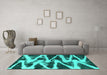 Machine Washable Abstract Turquoise Modern Area Rugs in a Living Room,, wshabs913turq