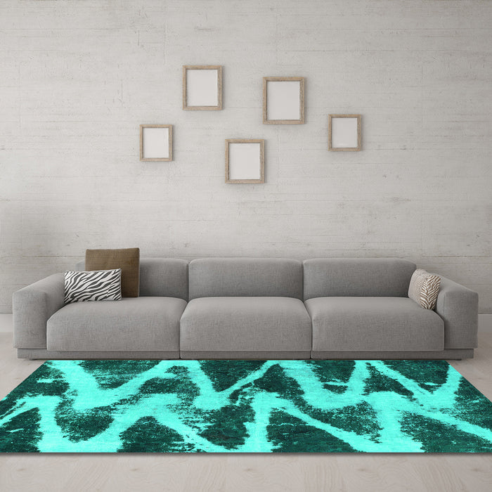 Machine Washable Abstract Turquoise Modern Area Rugs in a Living Room,, wshabs913turq