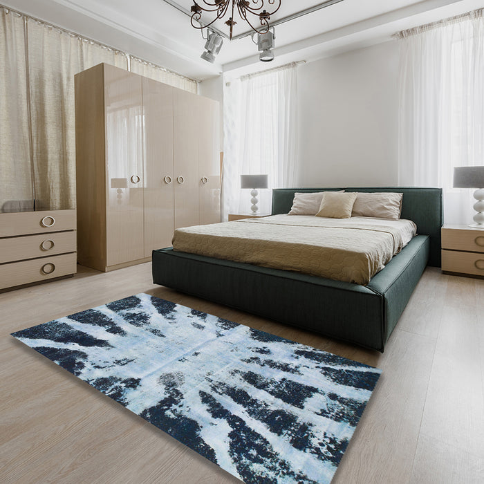 Machine Washable Abstract Blue Rug in a Bedroom, wshabs914