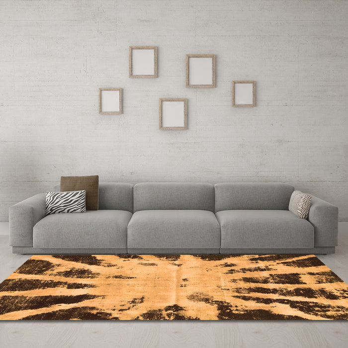 Machine Washable Abstract Orange Modern Area Rugs in a Living Room, wshabs914org