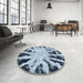 Round Abstract Blue Modern Rug in a Office, abs914