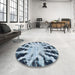 Round Machine Washable Abstract Blue Rug in a Office, wshabs914