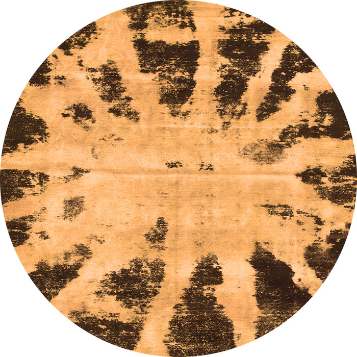 Round Machine Washable Abstract Orange Modern Area Rugs, wshabs914org