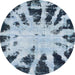 Round Machine Washable Abstract Blue Rug, wshabs914