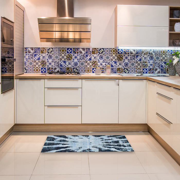 Machine Washable Abstract Blue Rug in a Kitchen, wshabs914