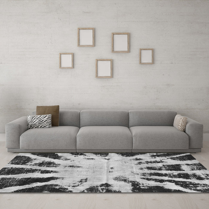 Machine Washable Abstract Gray Modern Rug in a Living Room,, wshabs914gry