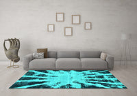 Machine Washable Abstract Turquoise Modern Rug, wshabs914turq