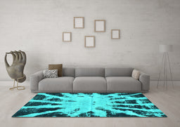 Machine Washable Abstract Turquoise Modern Area Rugs in a Living Room,, wshabs914turq