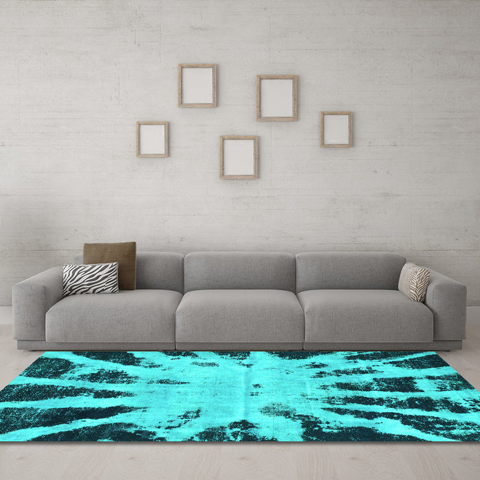 Machine Washable Abstract Turquoise Modern Area Rugs in a Living Room,, wshabs914turq