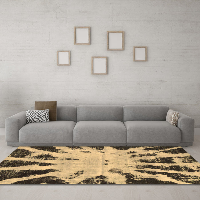 Machine Washable Abstract Brown Modern Rug in a Living Room,, wshabs914brn