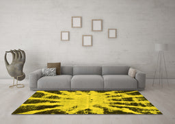 Machine Washable Abstract Yellow Modern Rug in a Living Room, wshabs914yw