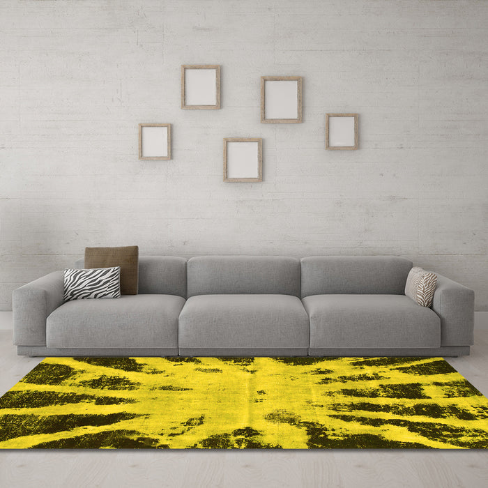 Machine Washable Abstract Yellow Modern Rug in a Living Room, wshabs914yw