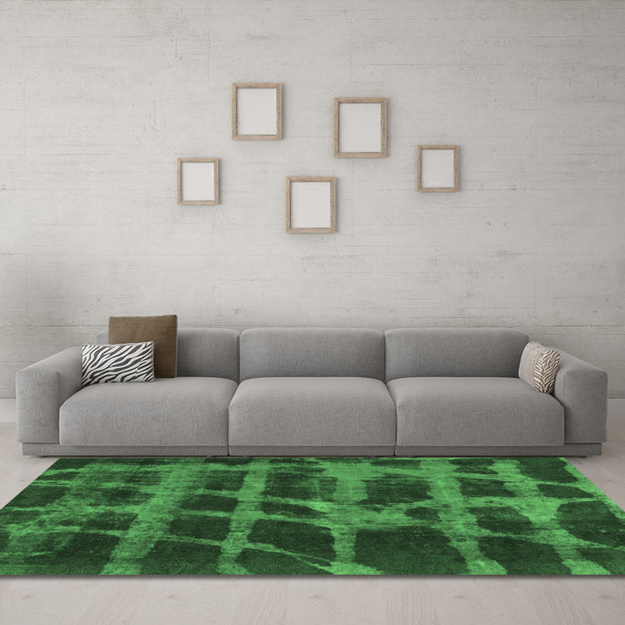 Machine Washable Abstract Emerald Green Modern Area Rugs in a Living Room,, wshabs915emgrn