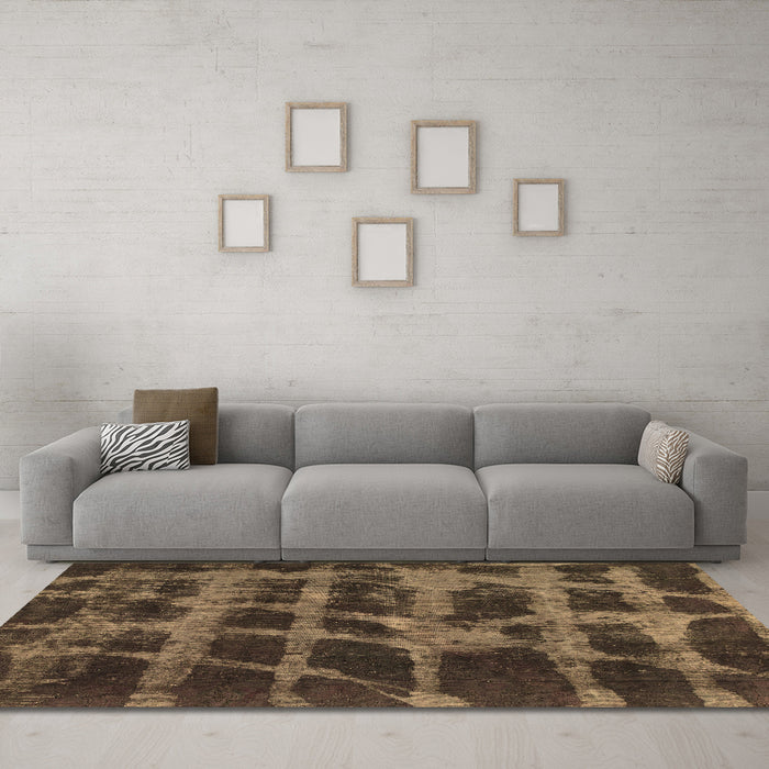 Machine Washable Abstract Brown Modern Rug in a Living Room,, wshabs915brn