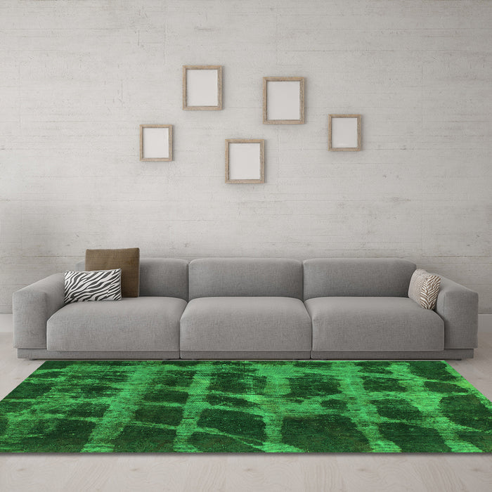 Machine Washable Abstract Green Modern Area Rugs in a Living Room,, wshabs915grn