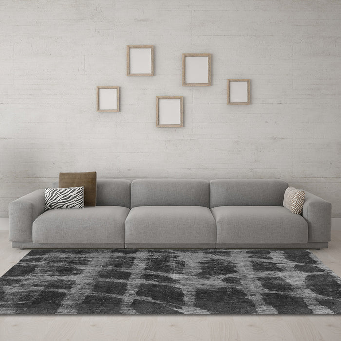 Machine Washable Abstract Gray Modern Rug in a Living Room,, wshabs915gry