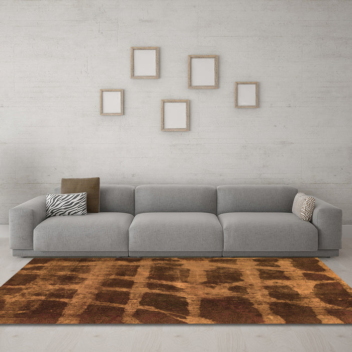 Machine Washable Abstract Orange Modern Area Rugs in a Living Room, wshabs915org