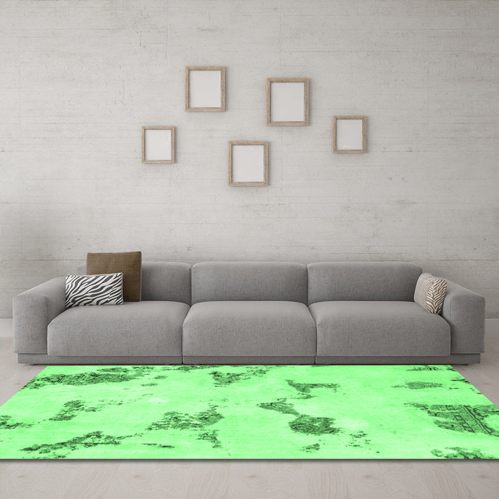 Machine Washable Abstract Emerald Green Modern Area Rugs in a Living Room,, wshabs916emgrn