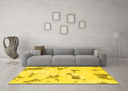 Machine Washable Abstract Yellow Modern Rug in a Living Room, wshabs916yw
