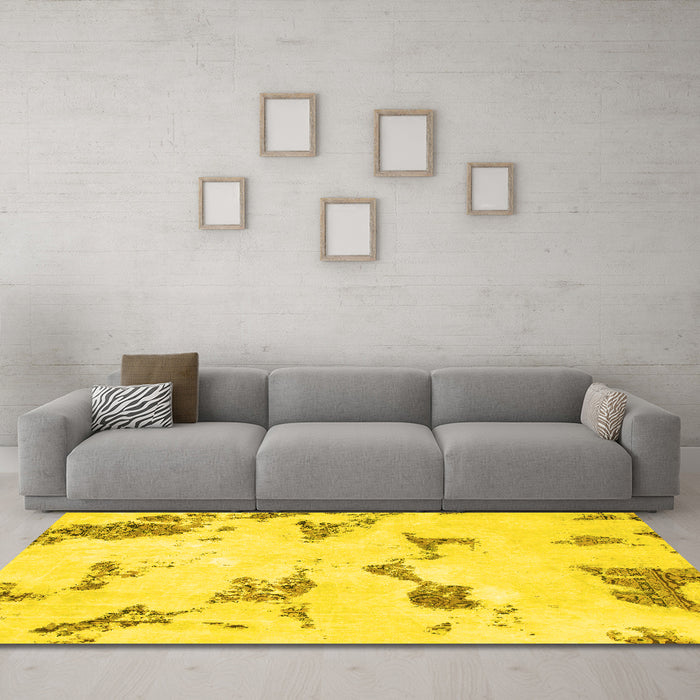 Machine Washable Abstract Yellow Modern Rug in a Living Room, wshabs916yw