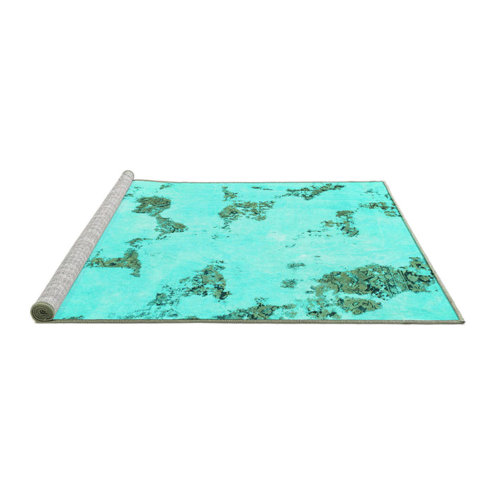 Sideview of Machine Washable Abstract Turquoise Modern Area Rugs, wshabs916turq
