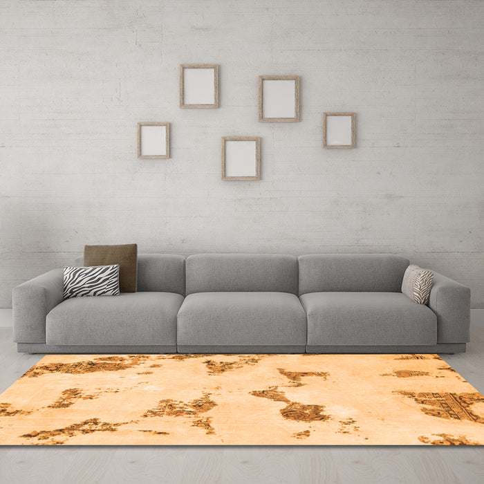 Machine Washable Abstract Orange Modern Area Rugs in a Living Room, wshabs916org