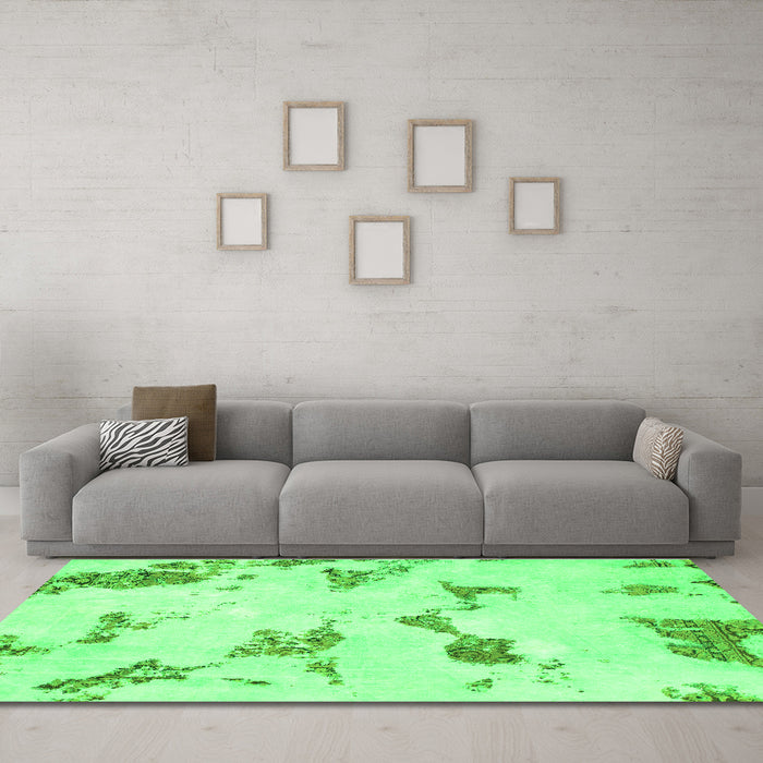 Machine Washable Abstract Green Modern Area Rugs in a Living Room,, wshabs916grn