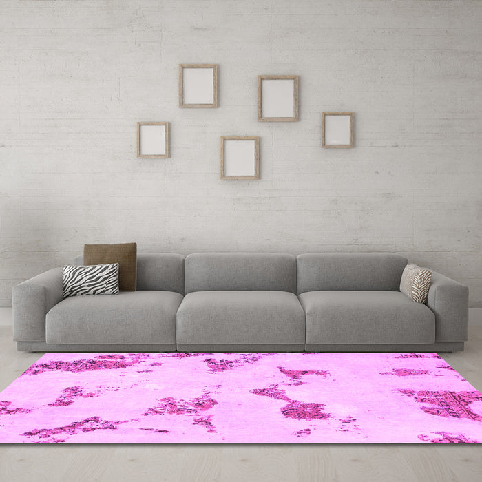 Machine Washable Abstract Pink Modern Rug in a Living Room, wshabs916pnk