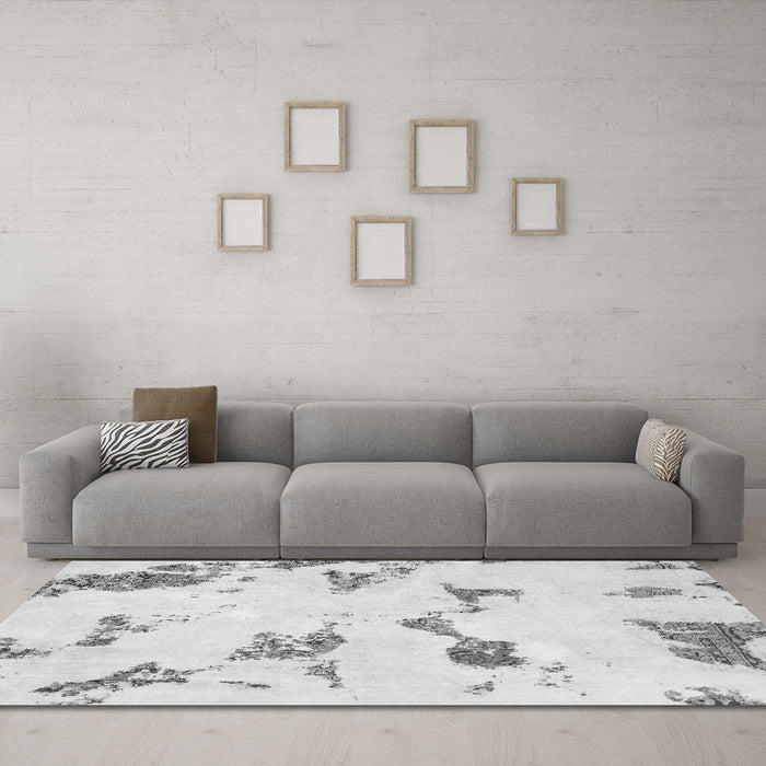 Machine Washable Abstract Gray Modern Rug in a Living Room,, wshabs916gry