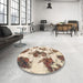 Round Machine Washable Abstract Dark Gold Brown Rug in a Office, wshabs917