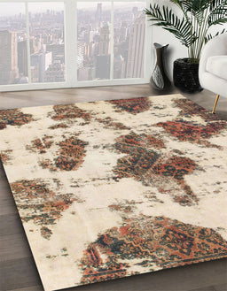 Machine Washable Abstract Dark Gold Brown Rug in a Family Room, wshabs917