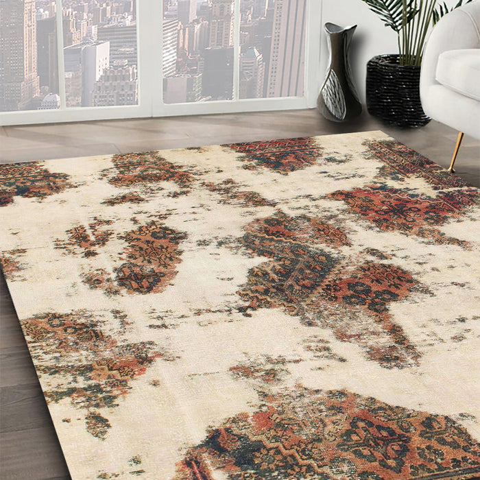 Abstract Dark Gold Brown Modern Rug in Family Room, abs917