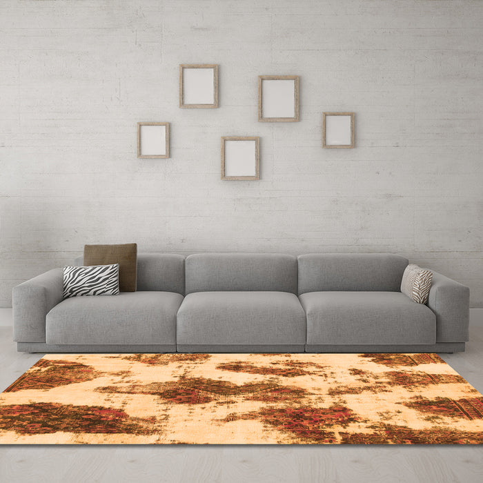 Machine Washable Abstract Orange Modern Area Rugs in a Living Room, wshabs917org