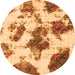 Round Machine Washable Abstract Orange Modern Area Rugs, wshabs917org