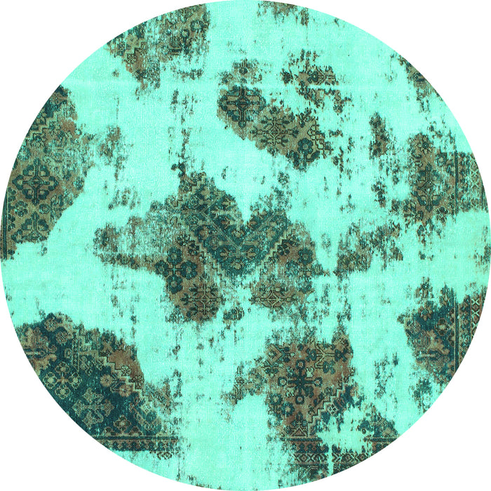 Round Abstract Turquoise Modern Rug, abs917turq
