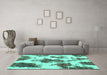 Machine Washable Abstract Turquoise Modern Area Rugs in a Living Room,, wshabs917turq