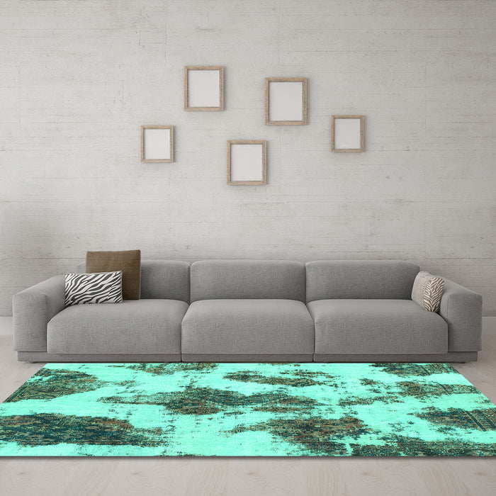 Machine Washable Abstract Turquoise Modern Area Rugs in a Living Room,, wshabs917turq