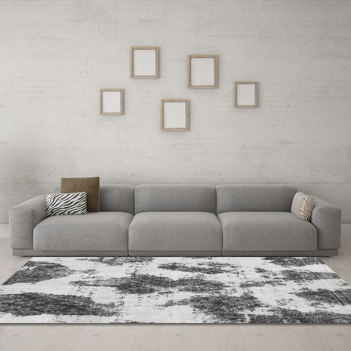 Machine Washable Abstract Gray Modern Rug in a Living Room,, wshabs917gry