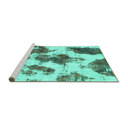 Sideview of Machine Washable Abstract Turquoise Modern Area Rugs, wshabs917turq