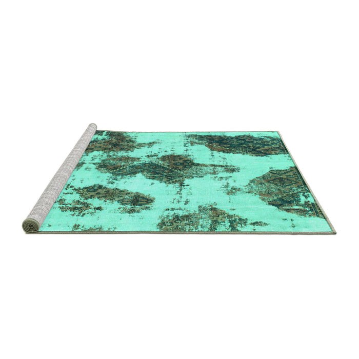 Sideview of Machine Washable Abstract Turquoise Modern Area Rugs, wshabs917turq