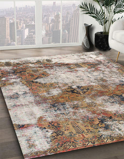 Abstract Tan Brown Modern Rug in Family Room, abs918