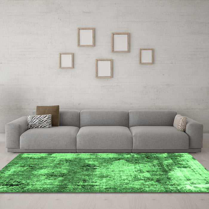 Machine Washable Abstract Emerald Green Modern Area Rugs in a Living Room,, wshabs918emgrn